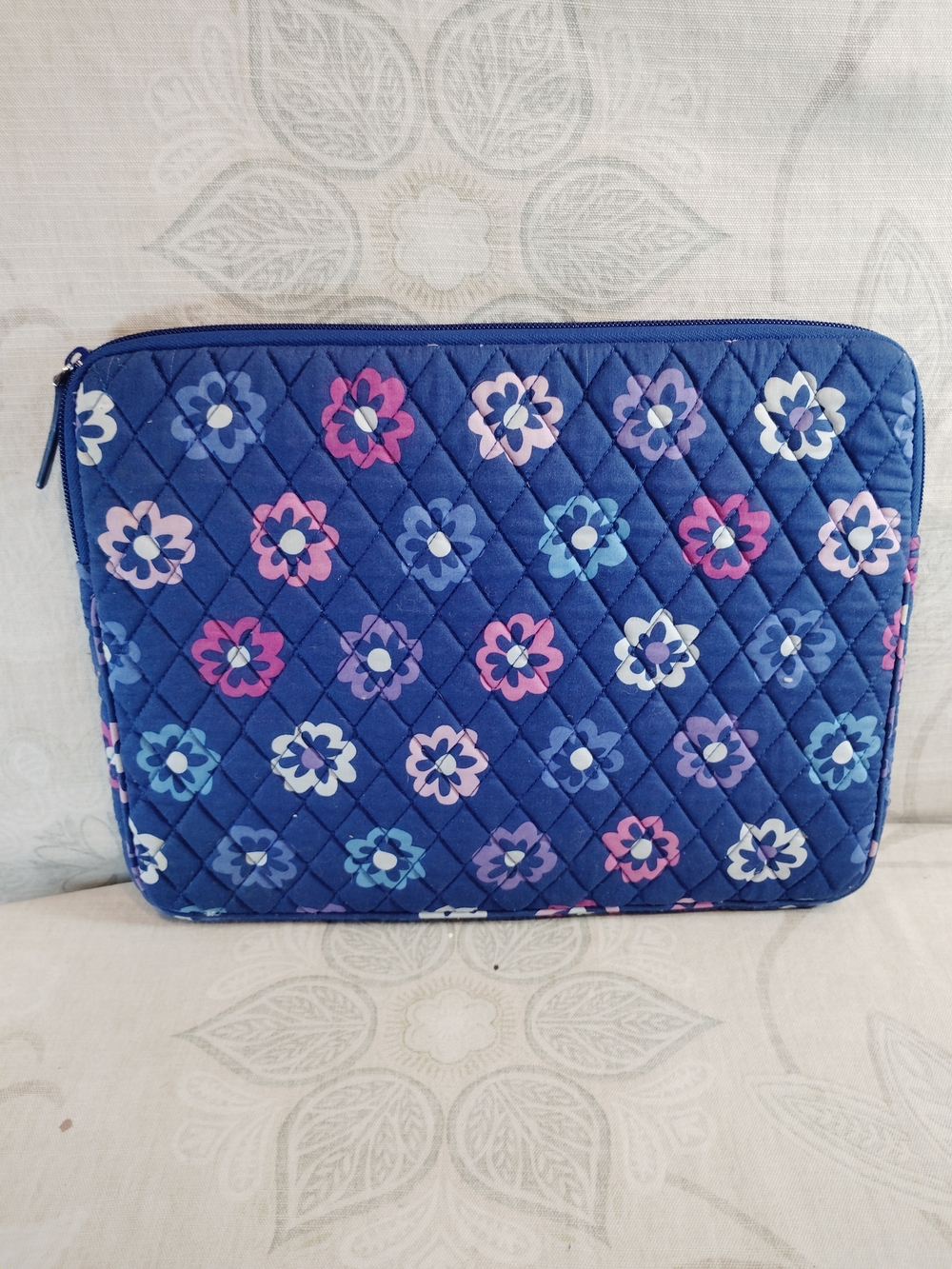 Vera Bradley Quilted Floral Laptop Sleeve - Navy with Pink & Light Blue Flowers